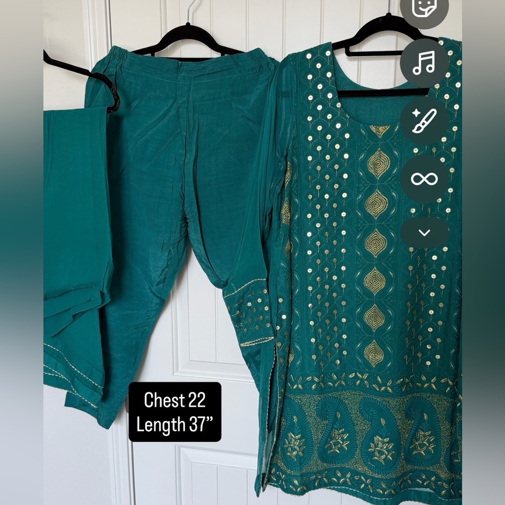 Elegant Teal Embroidered Women's Jumpsuit